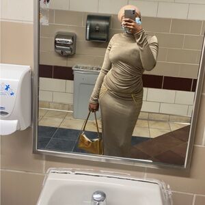 Elegant Tan Long Sleeve Dress